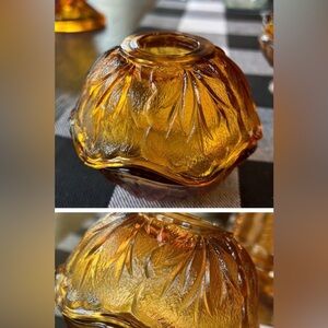 Vintage Indiana Glass Pebble Leaf Amber Glass Fairy Lamp